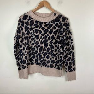 Ann Taylor Boxy Soft Leopard Cheetah Crewneck Sweater Pullover M